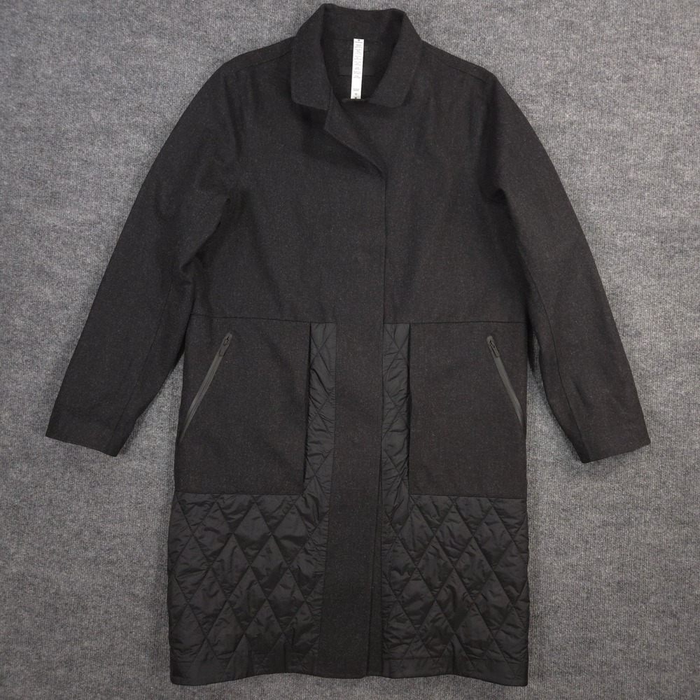 Lululemon Roam Far Wool Coat Womens 12 Black Technical Waterproof Breathable